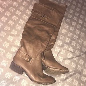 Brown Buckle Knee High Boots